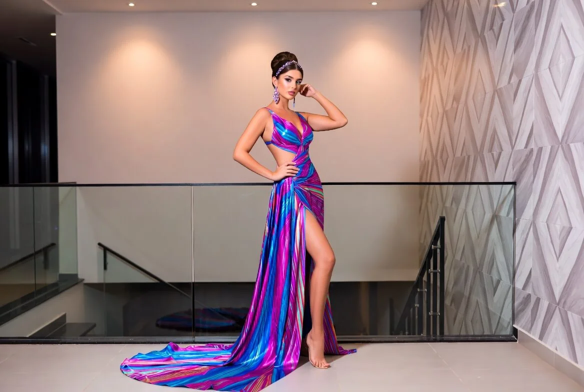 Curvy woman wearing stylish outfit featuring wrap dress and blazer combination