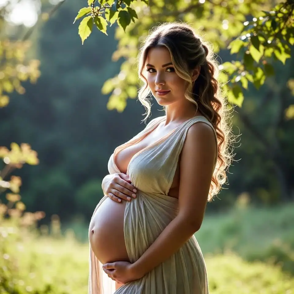 Pregnant woman holding belly