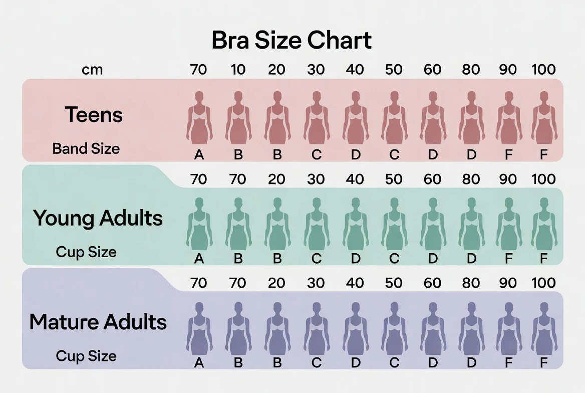 Bra Size Chart by Age with Pictures & Average Trends