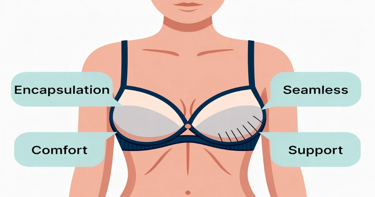 DD full coverage bra fit visual showing upper cup containment and side coverage