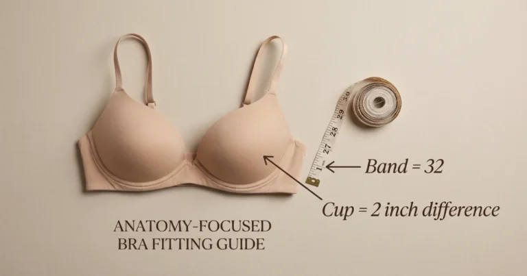 32B bra size shown with measuring tape highlighting 27–28 inch underbust measurement