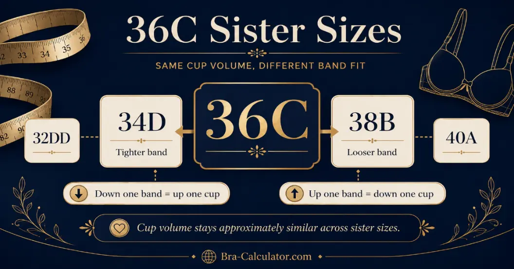 36C sister size chart showing 34D 36C and 38B