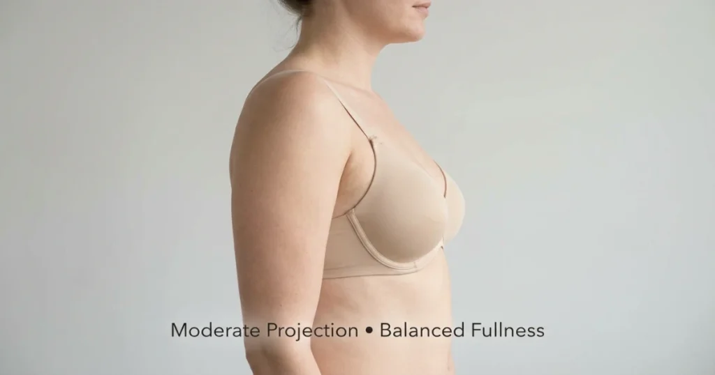 Side profile showing moderate projection typical of 36C bra size.