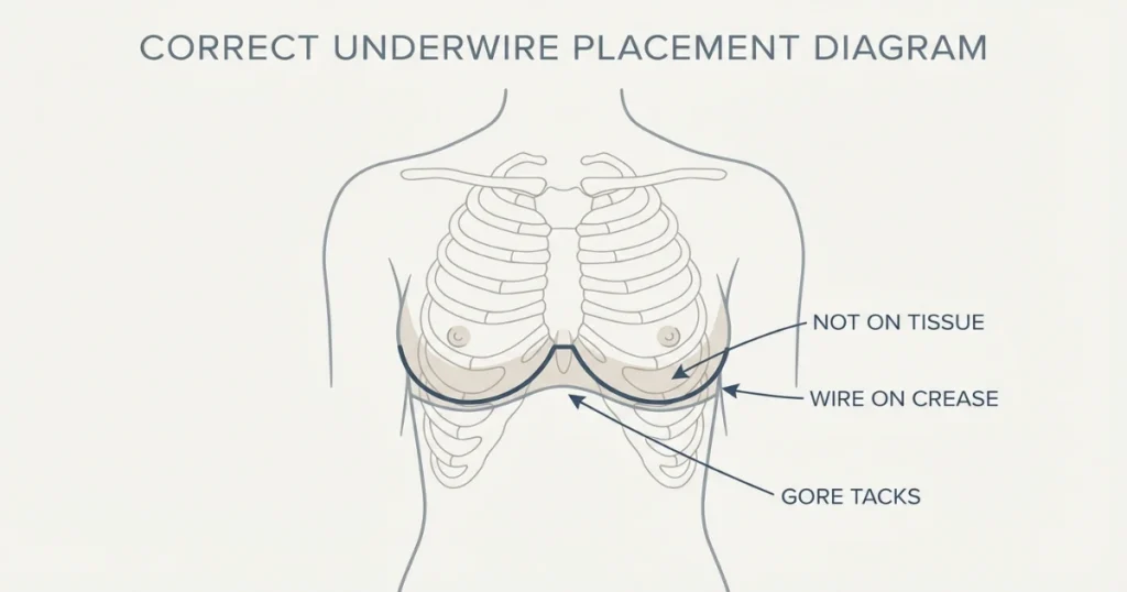 34C bra size measurement showing underbust and bust tape placement.