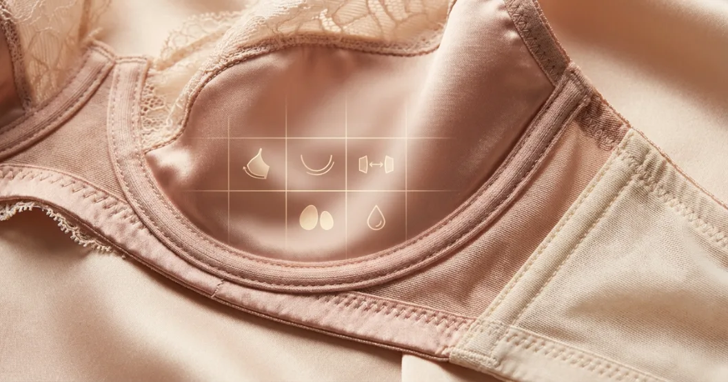 Close up of bra fabric detail showing construction and support structure