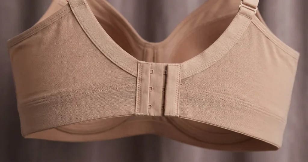 Wide band plus size bra with power mesh wings and multi-hook closure