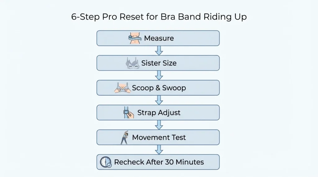 Step by step flowchart to fix bra band riding up
