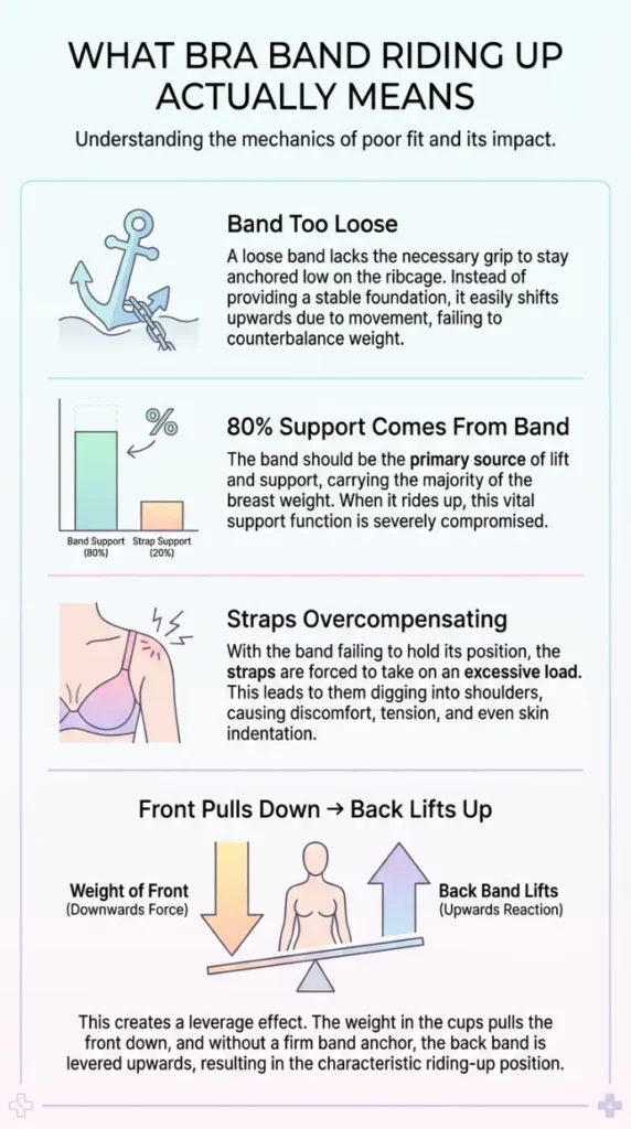 Infographic explaining why bra band rides up in the back