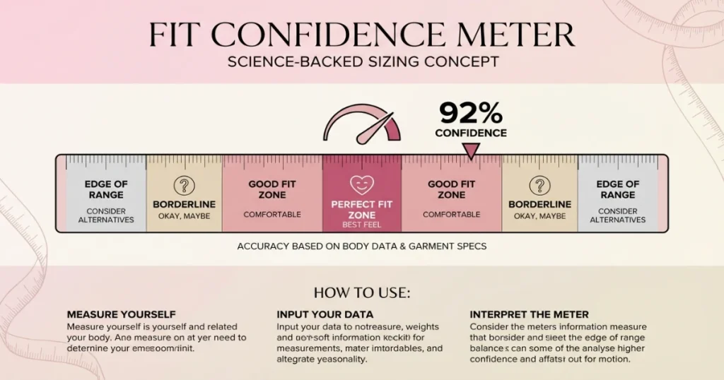 Bralette fit confidence meter infographic showing perfect fit and borderline zones.