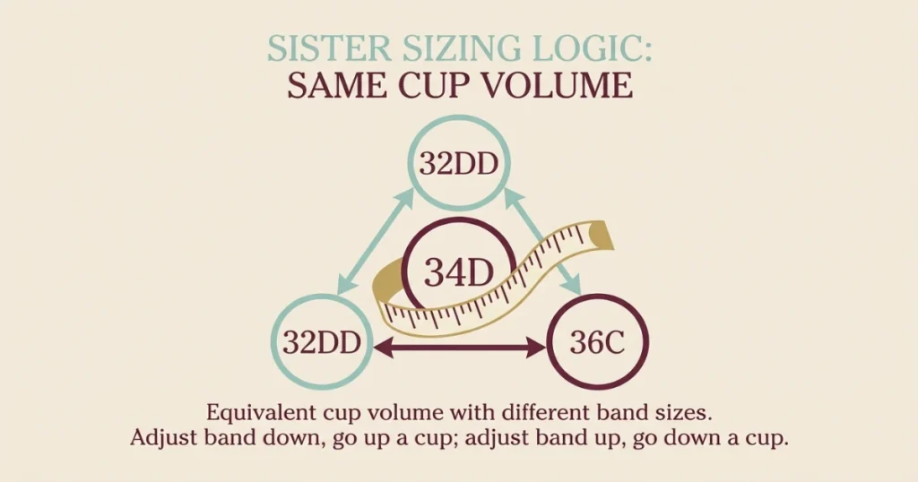Infographic explaining sister sizing for bikini tops