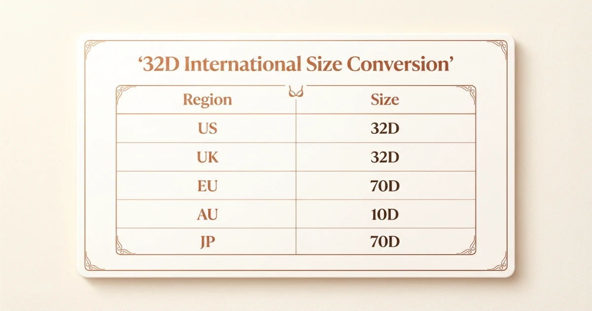 32D international size conversion chart showing equivalents in US UK EU AU and Japan
