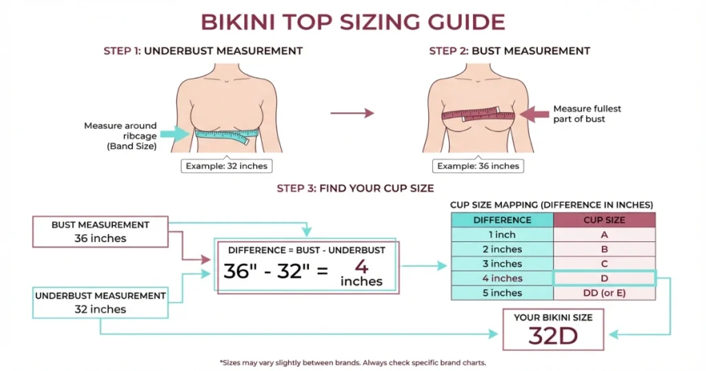 Comparison of triangle, underwire, sport and bandeau bikini top support levels