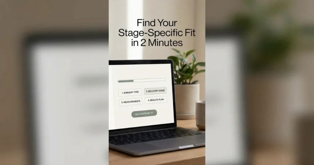 Post-mastectomy bra calculator interface showing surgery type and recovery stage inputs