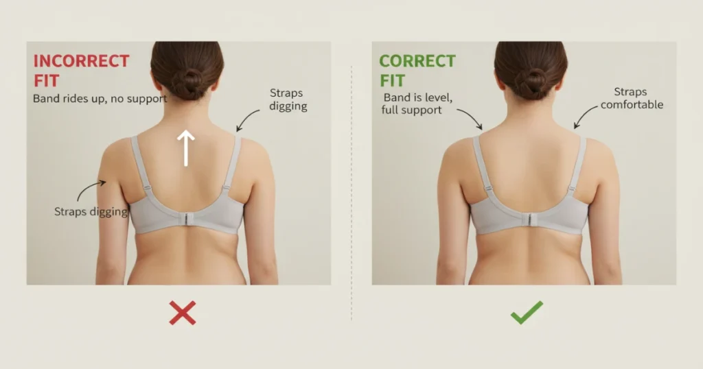 Correct vs incorrect band fit in plus size bras