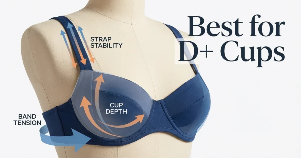 Underwire bikini top highlighting support structure for D and larger cup sizes