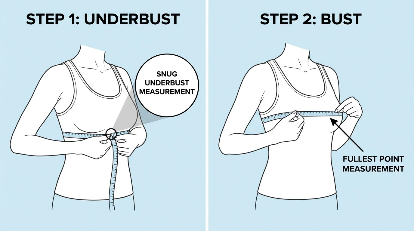 Bra size chart and measuring tape