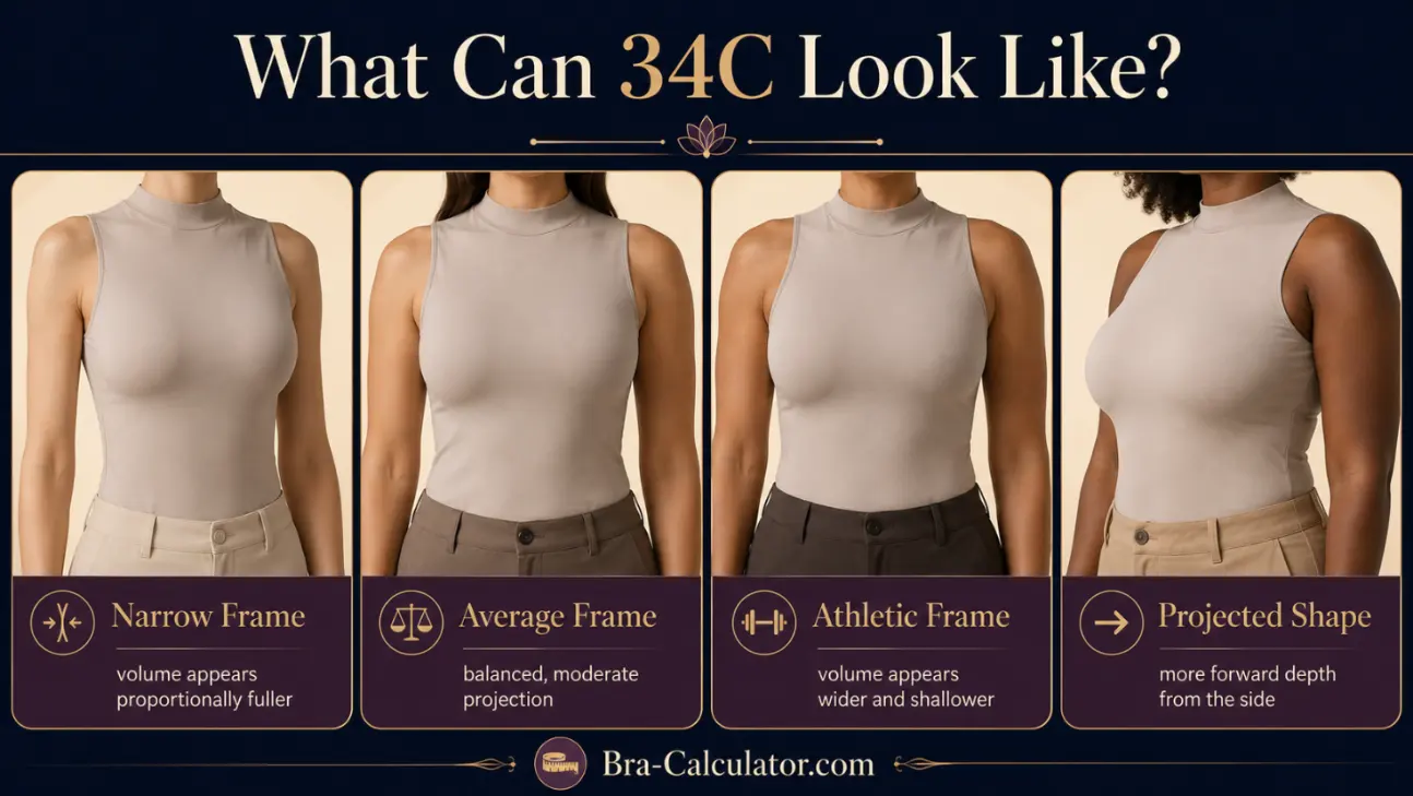 What 34C looks like on narrow average athletic and projected body frames