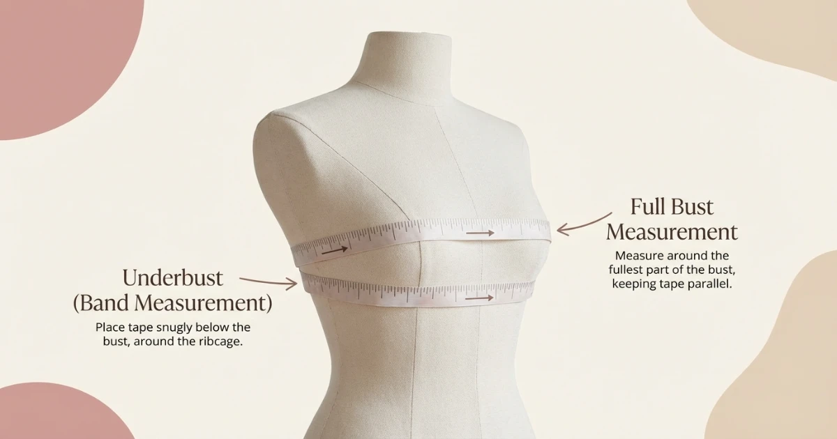 Diagram showing how to measure underbust and bust circumference for bra sizing