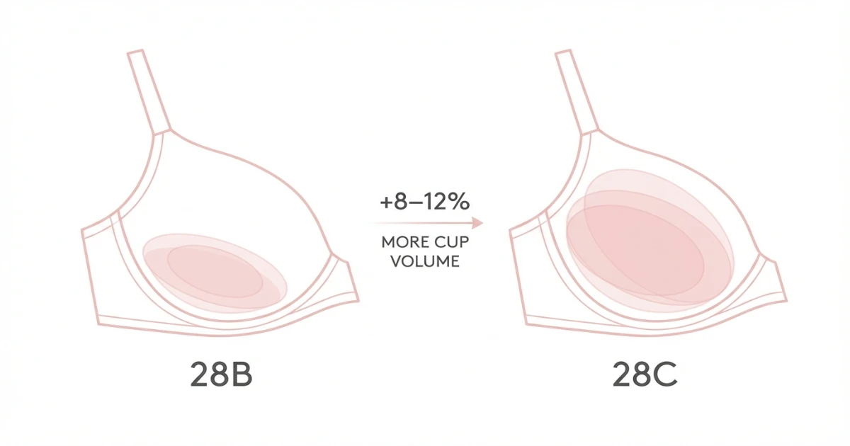 Visual comparison of cup volume difference between 28B and 28C bra cups