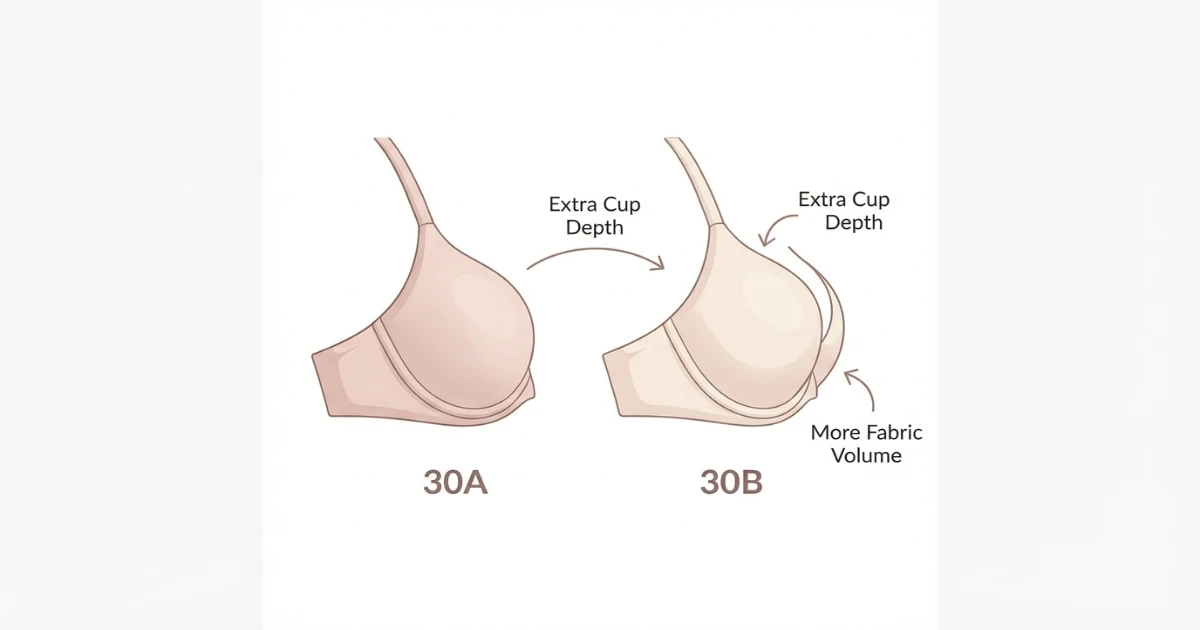 Side-by-side visual comparison of 30A and 30B cup volume showing the difference in cup depth and projection