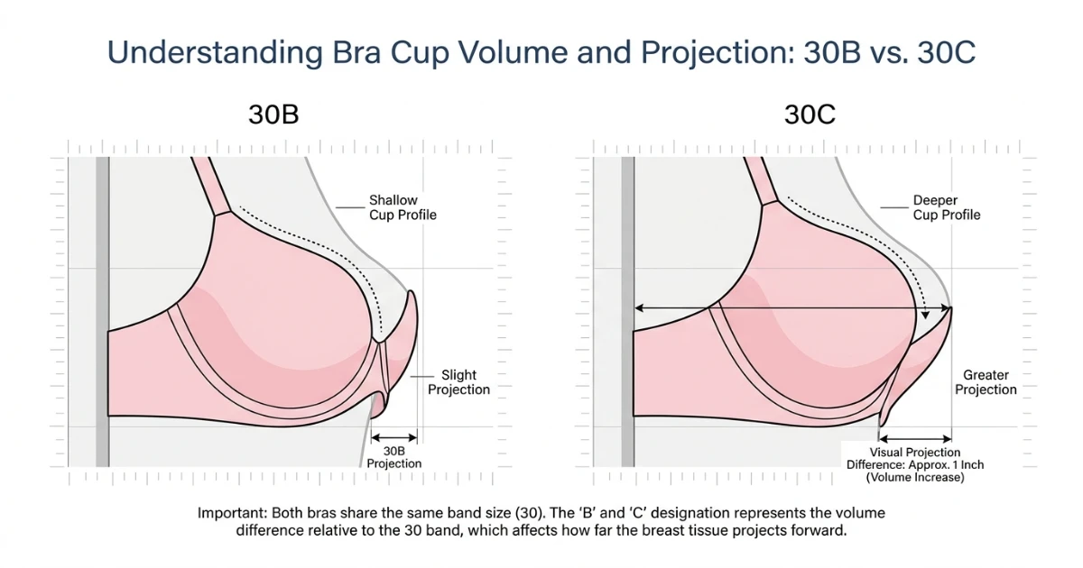 30B vs 30C cup size comparison illustration showing the visual difference in cup volume