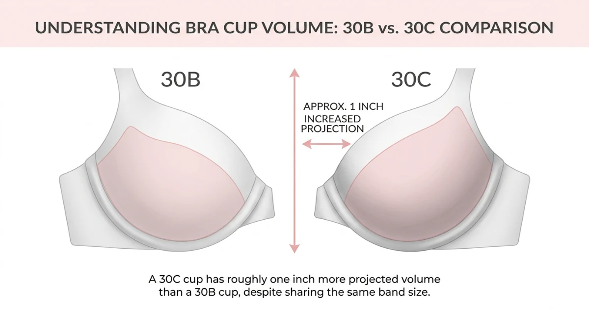 Cup volume comparison showing 30B and 30C side by side with volume difference highlighted