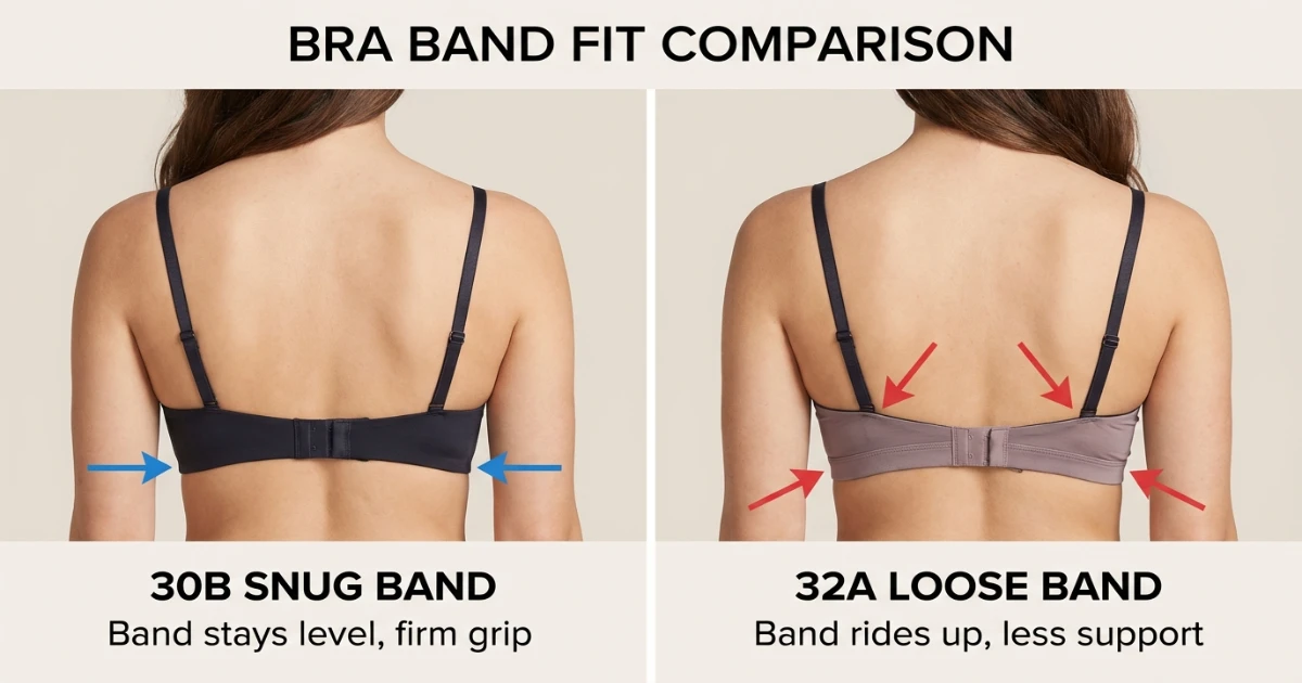 Back view comparison showing tighter 30B band fit versus looser 32A band fit.