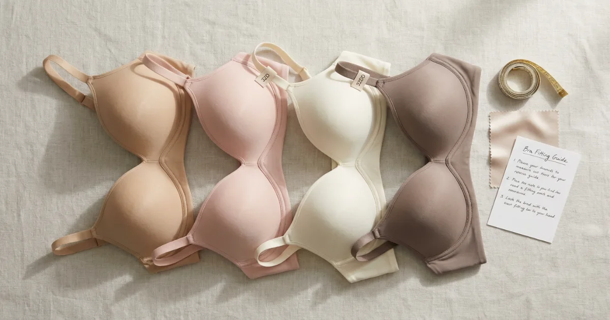 Various bra styles in different sizes displayed showing size variations