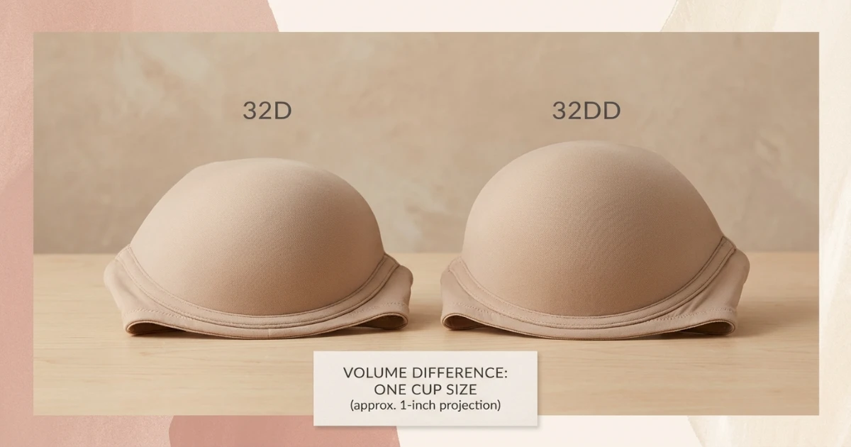 Comparison of 32D and 32DD bra sizes showing cup volume difference