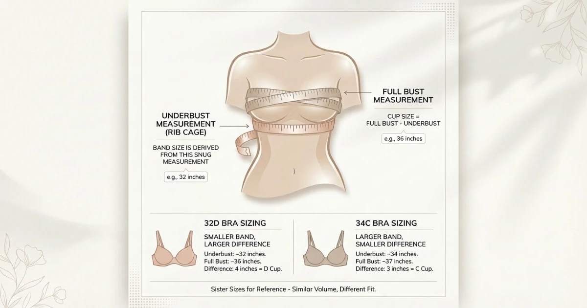 How to measure bust and underbust for bra sizing — measuring tape diagram