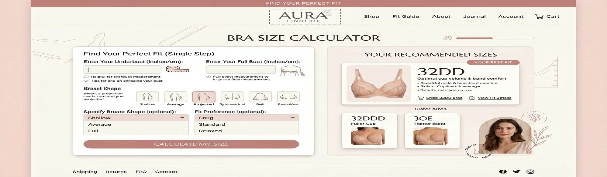 Bra size calculator helping compare 32DD and 32DDD based on bust and band measurements