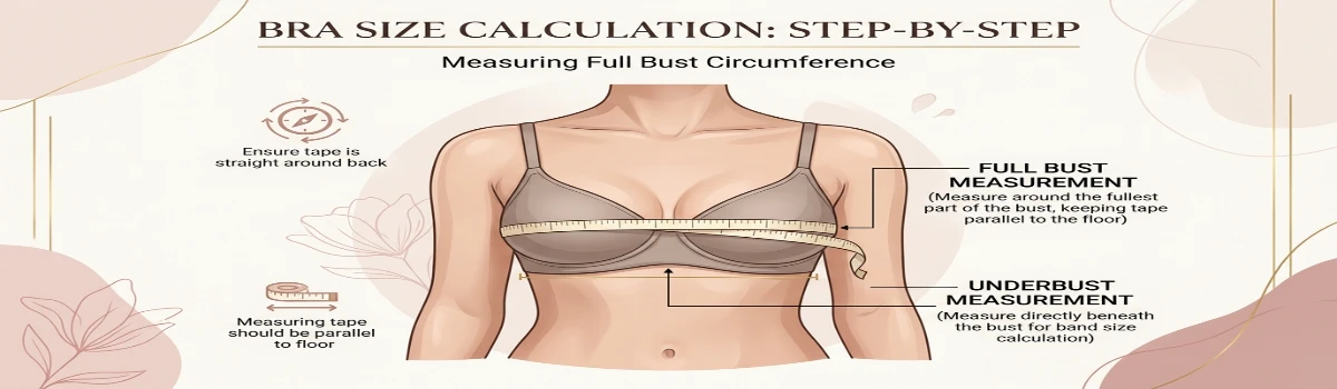 Bra measuring diagram showing how to measure underbust and full bust for 32DD vs 32DDD