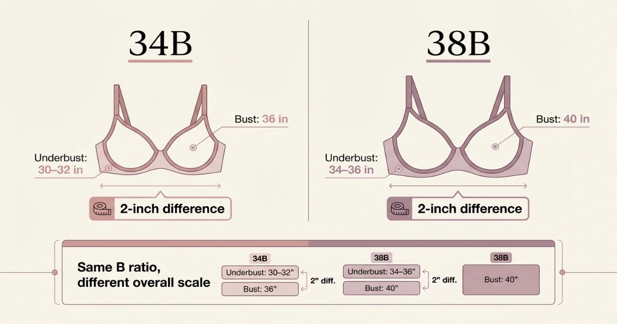 Step-by-step bra measurement diagram showing how to measure underbust and bust to determine the correct bra size