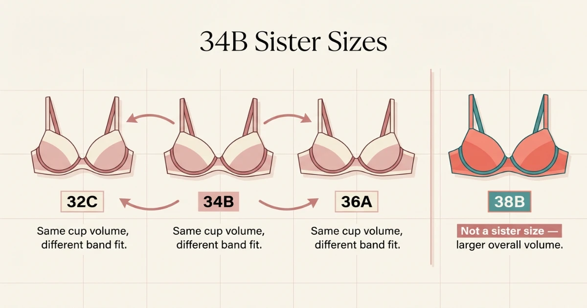 The true sister sizes of 34B are 32C and 36A — not 38B.