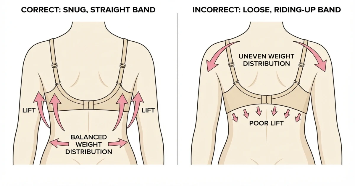 comparison of firm bra band support versus loose bra band support on the body