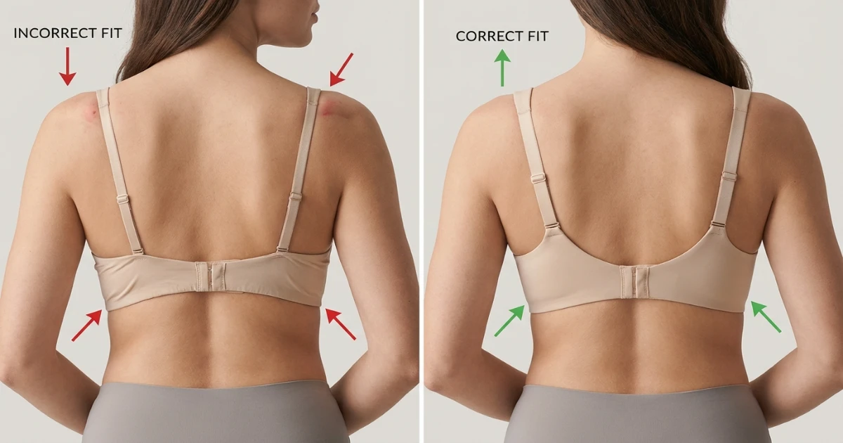 comparison of tight bra band vs loose bra band support showing ribcage tension differences