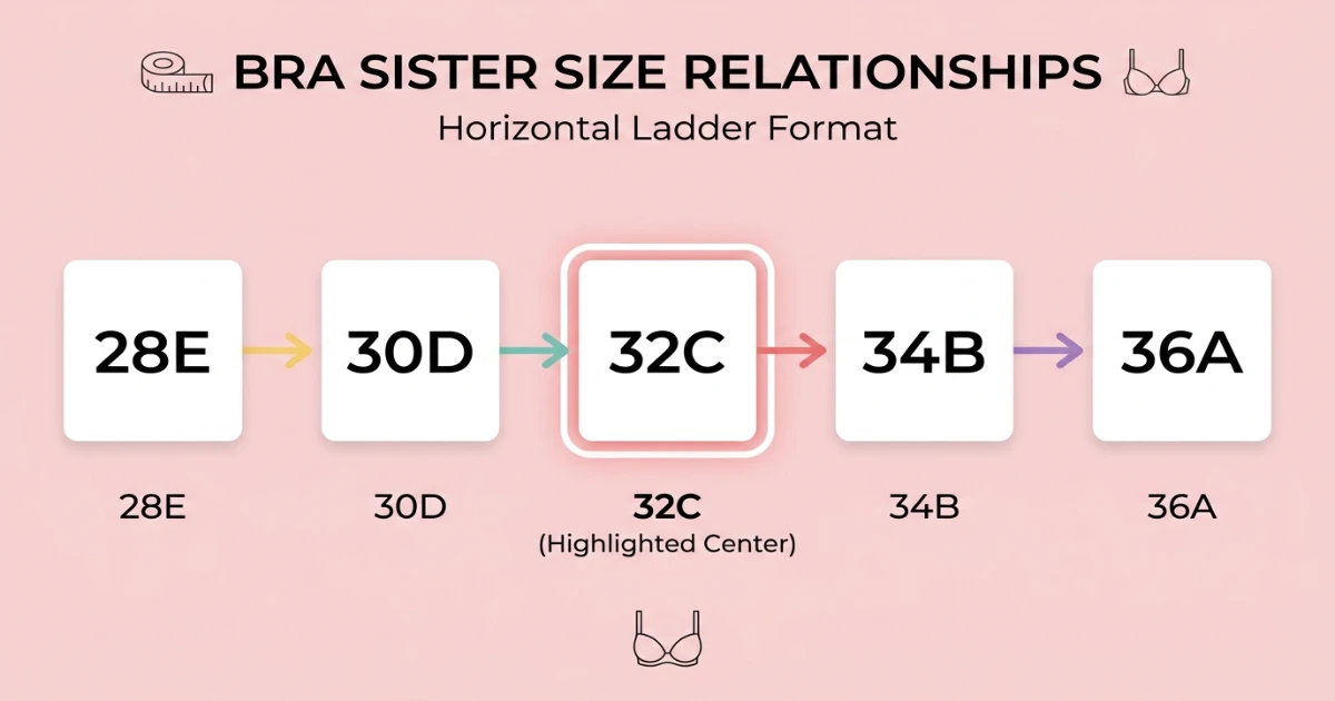 bra sister size chart showing how cup volume shifts across different band sizes