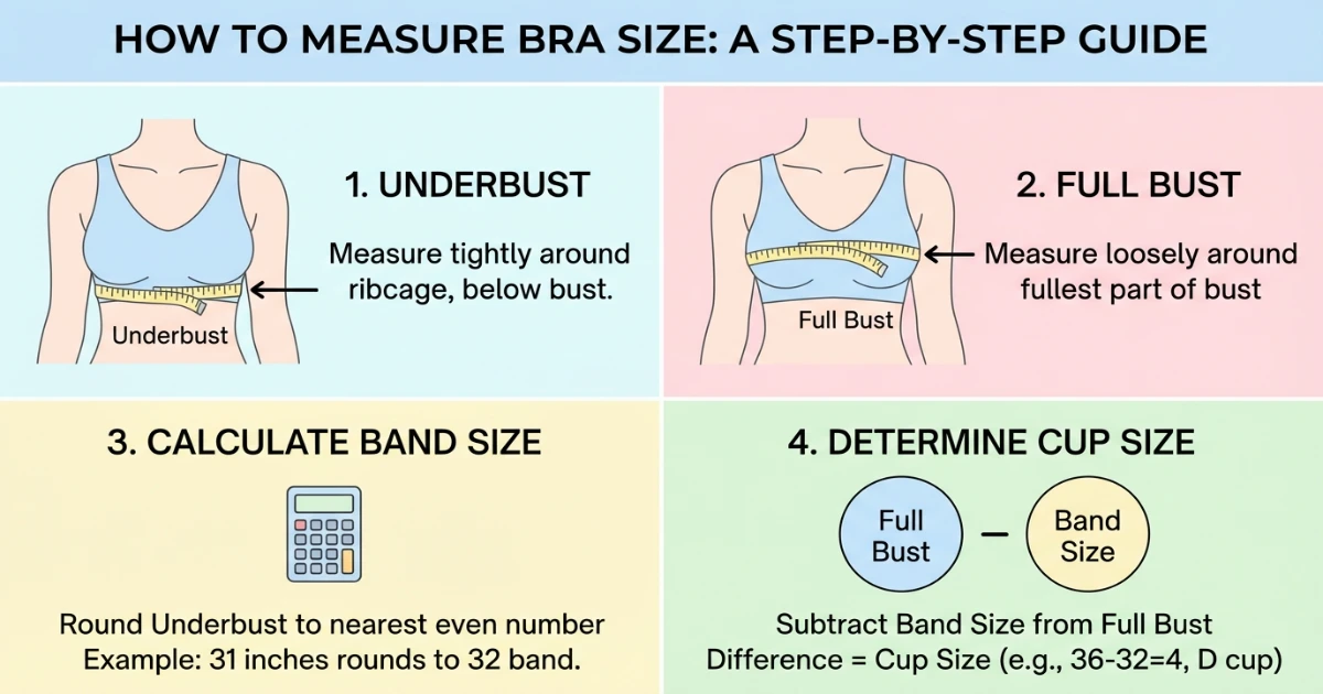 diagram showing underbust and bust measurements used to calculate bra size