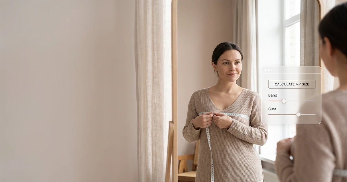 Woman measuring her underbust with a soft tape measure after weight loss