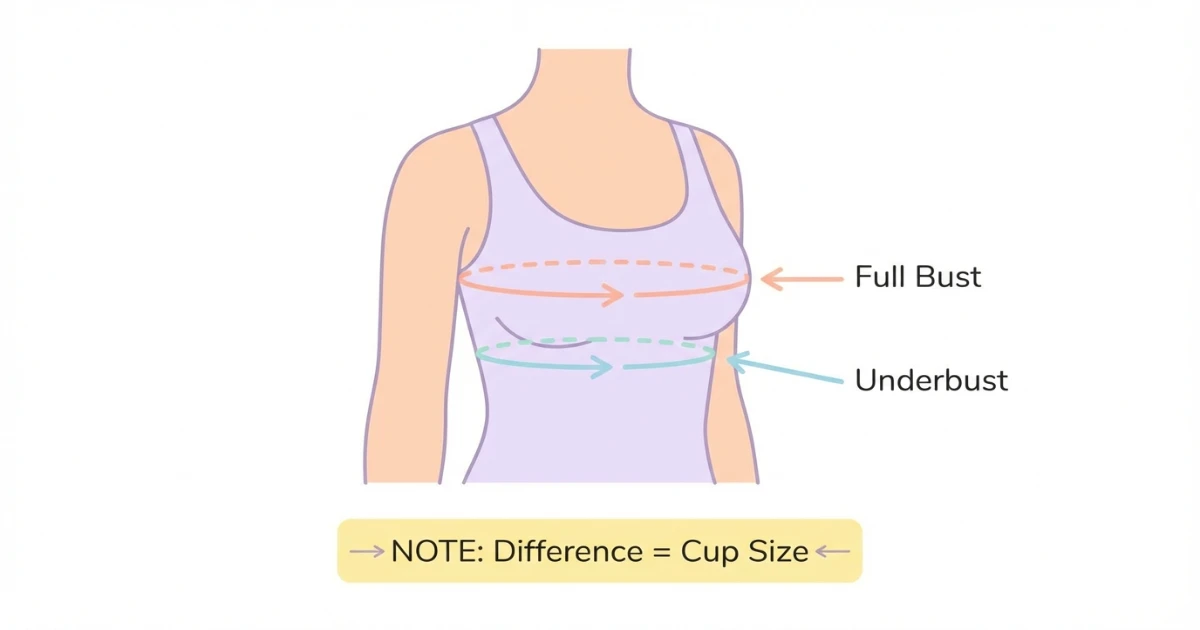 diagram showing underbust and bust measurements used to calculate bra size