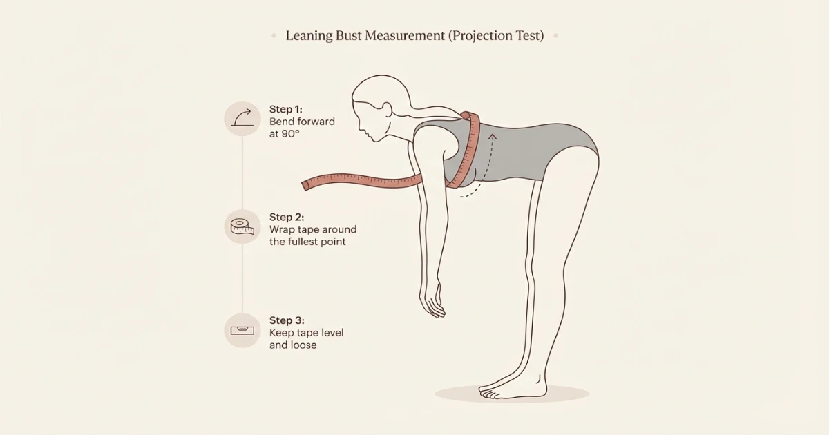 How to measure leaning bust at 90 degrees for accurate breast projection analysis
