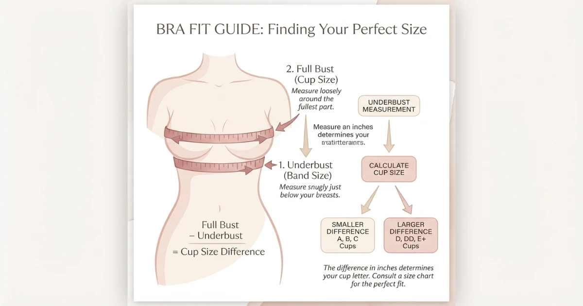 Diagram showing underbust and bust measurement with tape measure