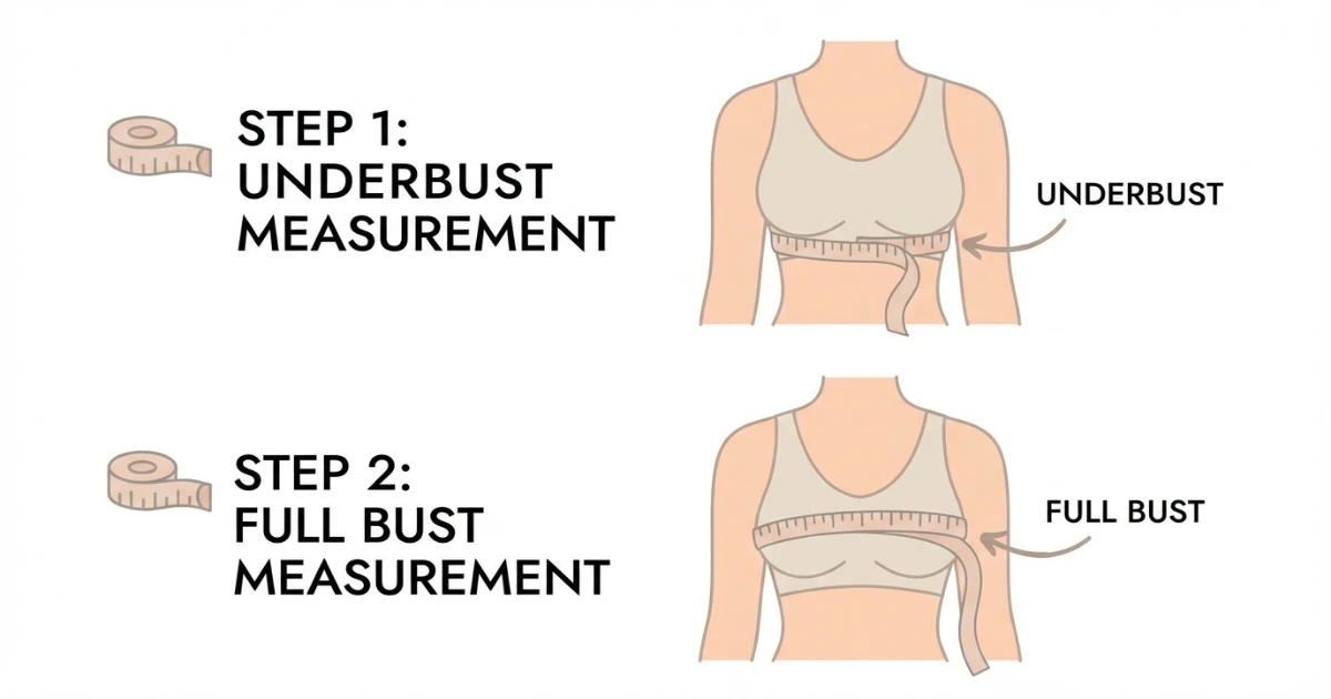 Diagram showing how to measure underbust and full bust circumference for accurate bra sizing