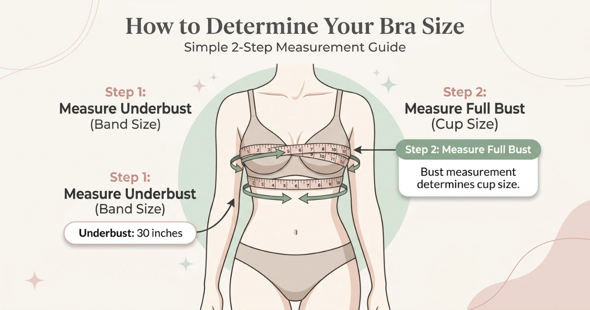Bra measurement diagram showing how to measure underbust and bust to find bra size