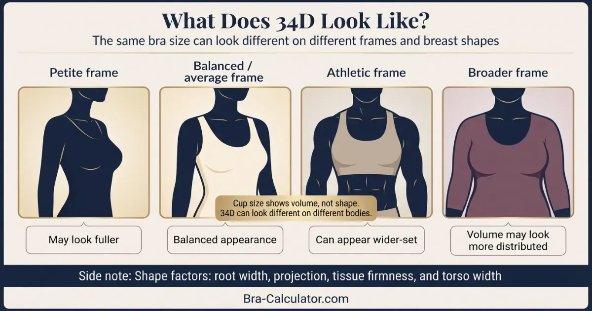 What 34D looks like on narrow average athletic and projected body frames