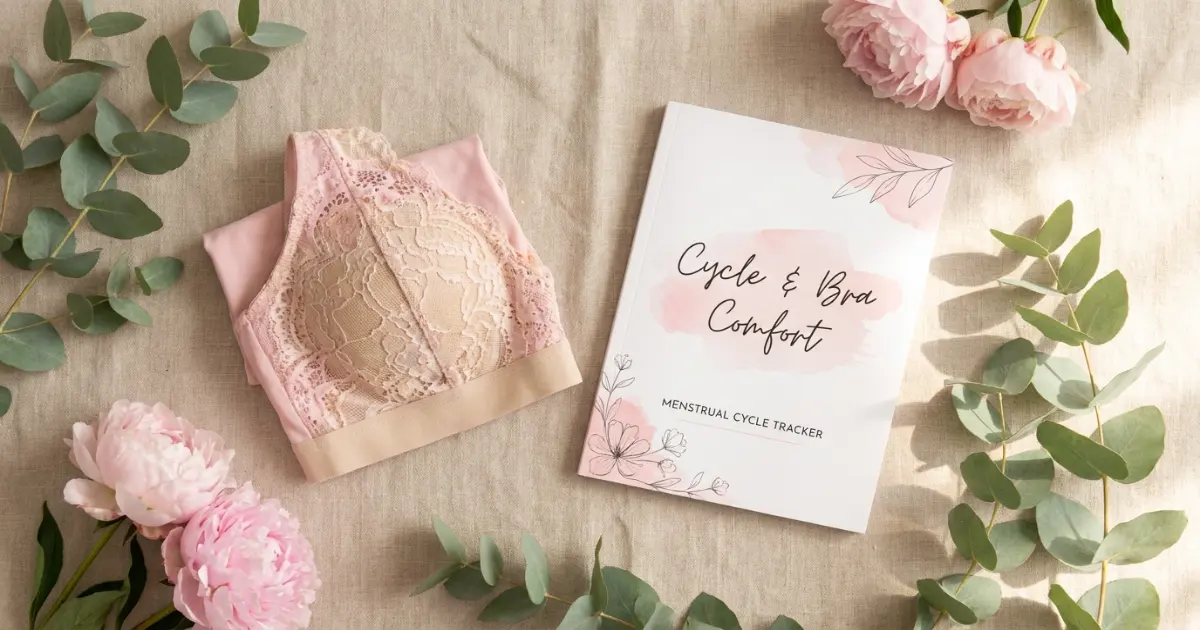 Calendar and wellness tracker representing menstrual cycle phase tracking for bra comfort