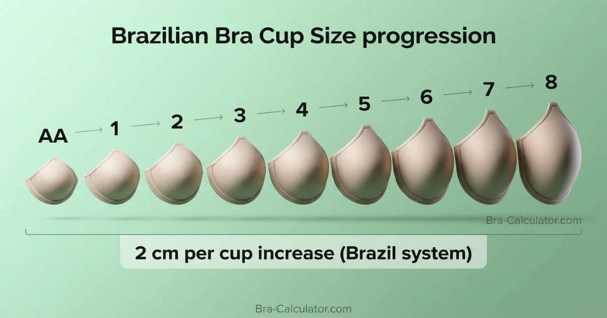 brazilian bra cup sizes explained from AA to 8 showing cup volume difference and 2 cm progression system
