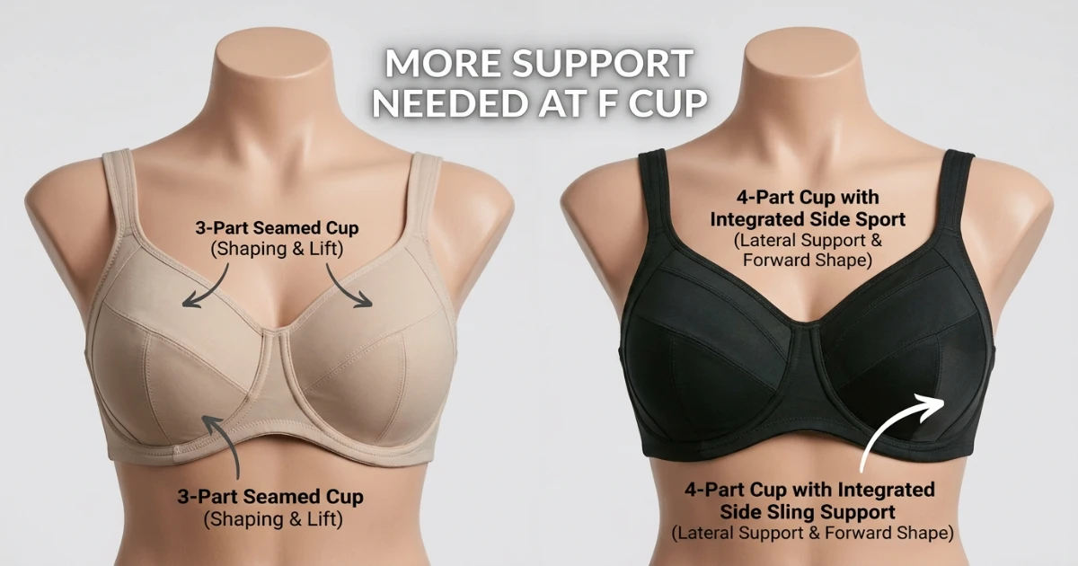 Fit comparison showing 40DDD multi-panel construction versus 40F with side sling reinforcement — both on a 40-inch band