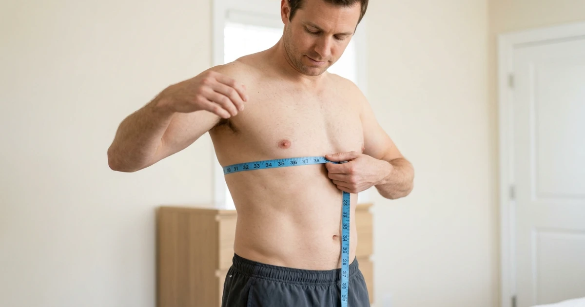 Underbust ribcage measurement for male support garment sizing taken directly below the pectoral muscles