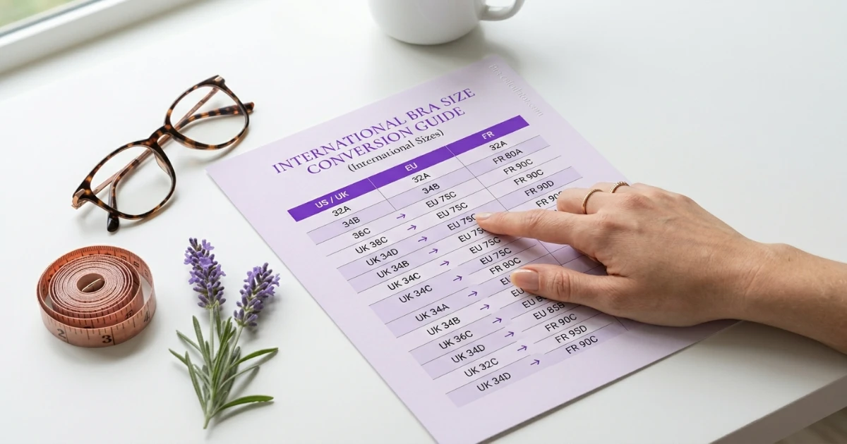 US bra size conversion chart comparing US UK AU and EU bra sizing systems in a visual table format